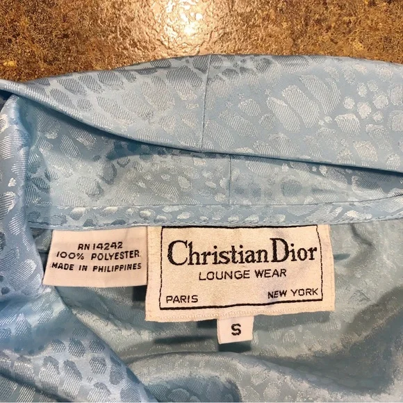 Vintage Christian Dior Loungewear Housedress Robe Tie collar zip front c…
